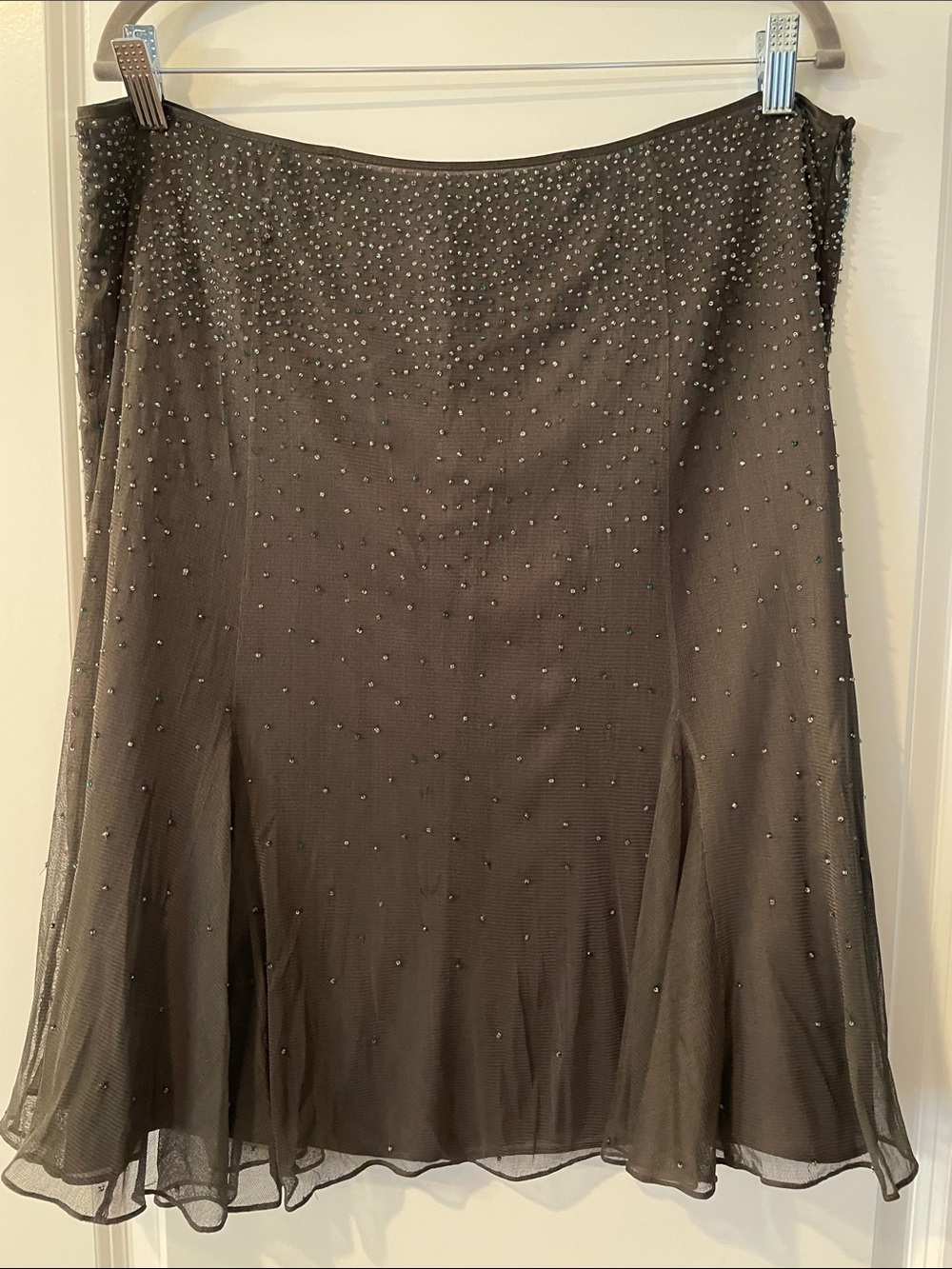 Beaded Black Mesh A-Line Skirt 100% silk